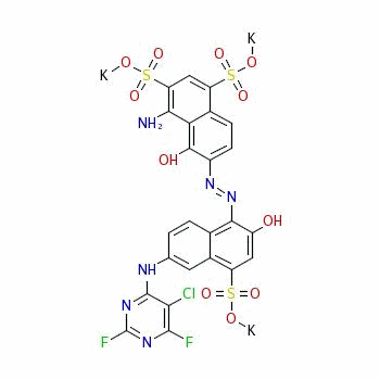 tripotassium [4-amino-6-[[6-[(5-chloro-2,6-difluoro-4-pyrimidinyl)amino]-2-hydroxy-4-sulpho-1-naphthyl]azo]-5-hydroxynaphthalene-1,3-disulphonato(5-)]cuprate(3-)