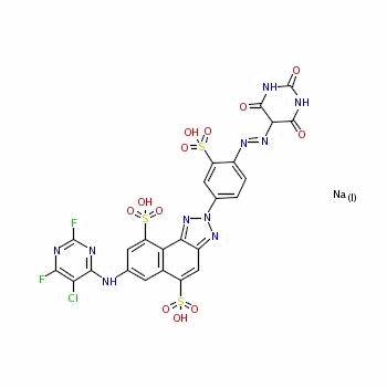 7-[(5-chloro-2,6-difluoro-4-pyrimidinyl)amino]-2-[4-[(hexahydro-2,4,6-trioxo-5-pyrimidinyl)azo]-3-sulphophenyl]-2H-naphtho[1,2-d]triazole-5,9-disulphonic acid, sodium salt